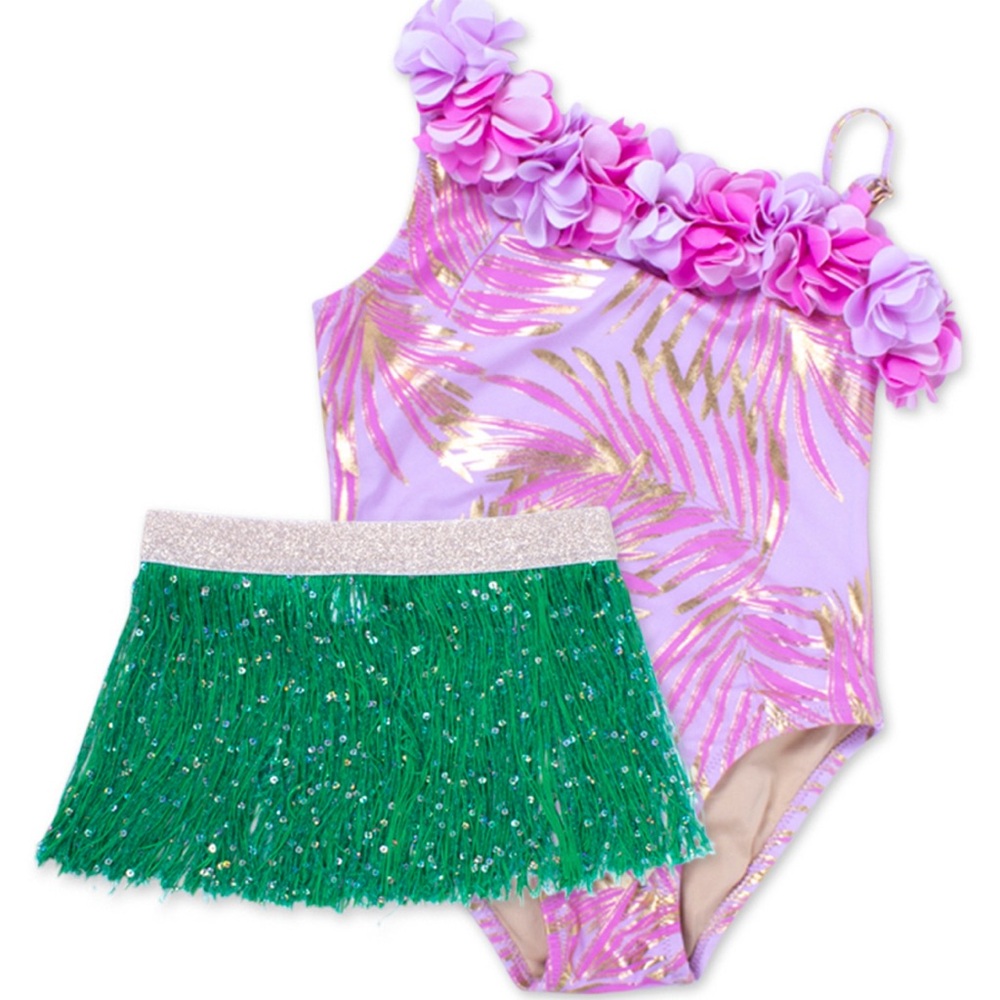 Shade Critters One Piece Hula One Shoulder w/Fringe Skirt Swimsuit